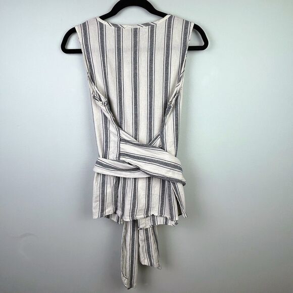 Who What Wear Cotton Cream & Blue Striped Sleeveless Button Down Wrap Belt M EUC - Picture 7 of 11